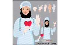 طرح وکتور پرستار زن ایرانی با پوشش مقنعه و کلاه