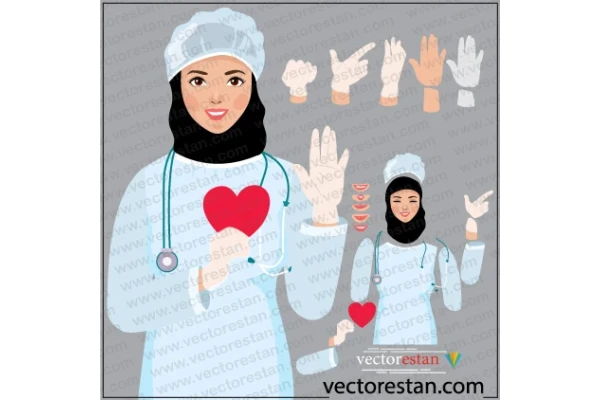 طرح وکتور پرستار زن ایرانی با پوشش مقنعه و کلاه