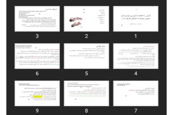 پاورپوینت آشنایی با اطلاعات کاربردی و توصیه های دارویی مربوط به داروهای مغز و اعصاب