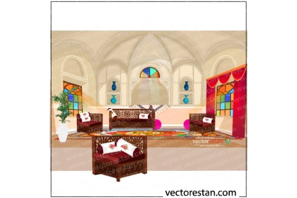 وکتور پس زمینه و نمای داخلی خانه قدیمی و سنتی ایرانی