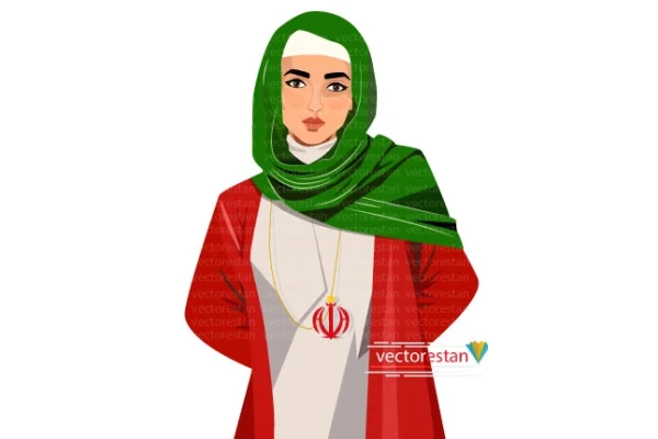 وکتور زن باحجاب و رنگ پرچم ایران (گردنبند اله)