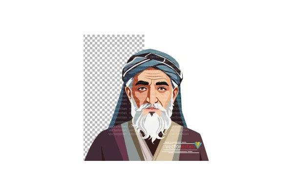png پیرمردایرانی با عمامه و عبا(پوشش قدیمی)