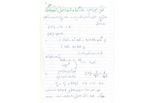 📝جزوه: دما، گرما و قانون اول ترمودینامیک          🖊ارسالی اعضا           🏛 دانشگاه آزاد                (نسخه کامل)✅